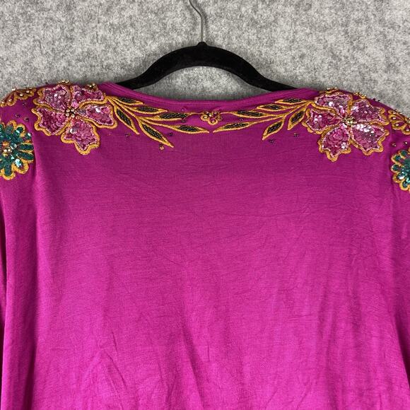 VTG Christine Gerard Sweater Womens Large Pink Sequin Beaded Embroidery Artsy - Picture 11 of 16